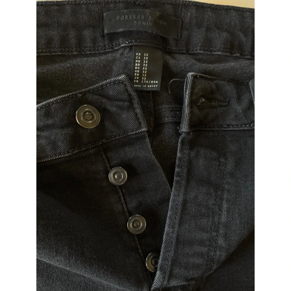 Forever 21 Men Black Side Stripe Raw Hem Slim Jeans Size 32 Button Fly